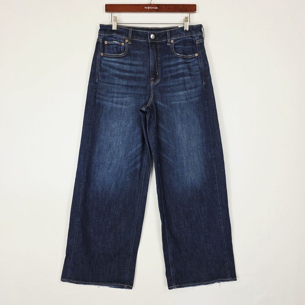 American Eagle Dreamy Drape Baggy Wide Leg Jeans 8 Super High Waist Dark Cloud